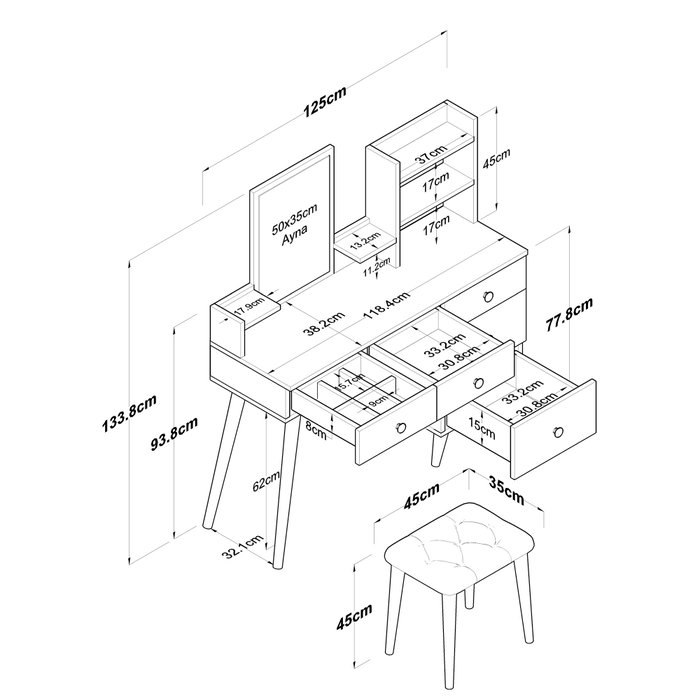 Hanah Home BJ101 - 2294 Mesa de Maquillaje Blanca